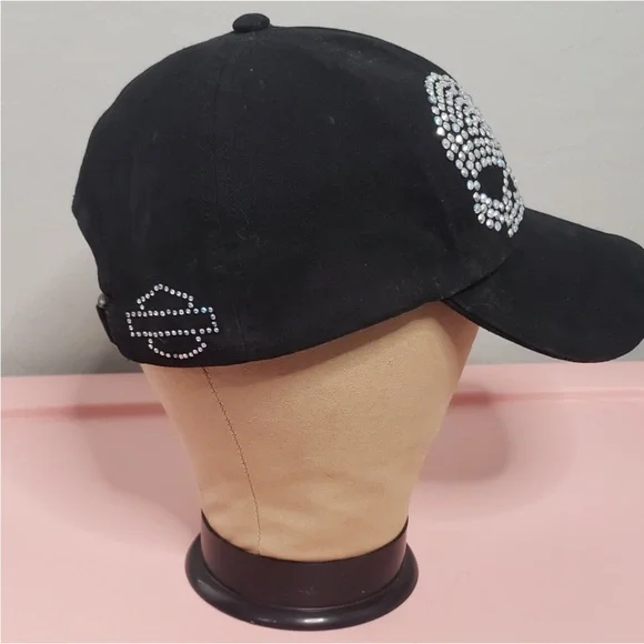 Harley-Davidson Black Cap with Rhinestone Skull Design - Picture 2 of 11